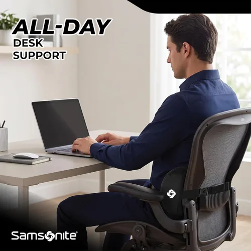 Vista 4 de Samsonite - Almohada de apoyo lumbar de media luna, eleva la comodidad, 100% espuma viscoelástica pura, se adapta a la mayoría de los asientos