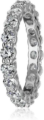 Vista 64 de Amazon Essentials Anillo de plata de ley chapada en platino o oro con circonita cúbica redonda de elementos infinitos