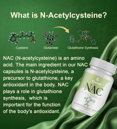Vista 4 de Suplemento NAC para respiratorio e inmunidad* y pulmón* NAC para antioxidantes N-acetilcisteína 4 en 1 1200 mg con glicina para aumentar*