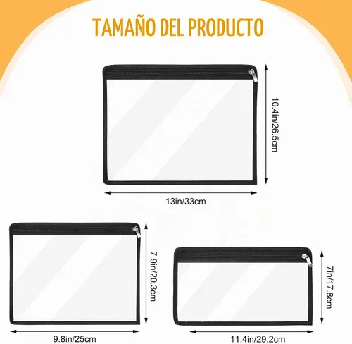 Vista 2 de Chengu Paquete de 9 bolsas transparentes con cremallera impermeable de PVC, lado negro