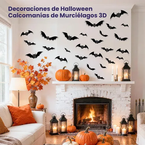 Vista 2 de encavy 68 piezas de decoración de pared de murciélagos, decoraciones de Halloween, calcomanías de murciélago 3D, decoración de Halloween, decoración