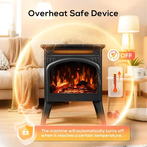 Vista 6 de ZAFRO Chimenea eléctrica independiente de 21 pulgadas con control remoto, calentador de espacio de chimenea con color de llama ajustable y brillo