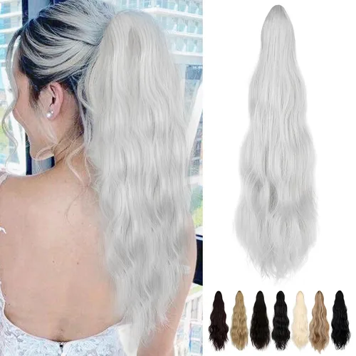 Vista 12 de Extensión de cola de caballo de 18 pulgadas, extensiones de cola de caballo sintéticas de aspecto natural, extensiones de cabello para mujer, rubio