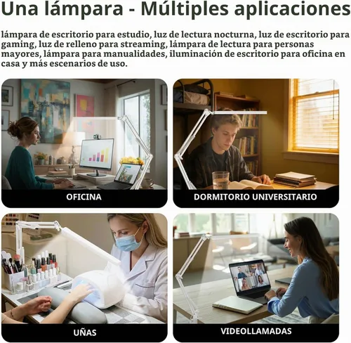 Vista 8 de TROPICALTREE Lámpara de escritorio LED para oficina en casa, con abrazadera y 3 modos de luz Lámpara de 14W con brillo ajustable de 5000K