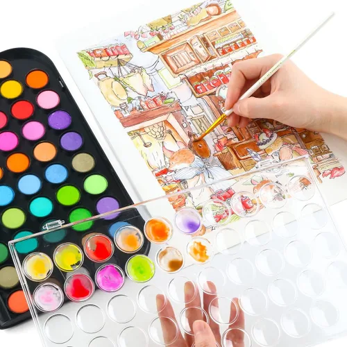 Vista 6 de TRANSON Juego de pintura de acuarela de 48 colores con 4 pinceles de pintura y 1 pincel de agua para adultos, estudiantes, principiantes y artistas