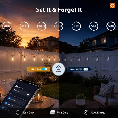 Vista 6 de addlon Tira de luces para exteriores de 196 pies para exteriores con control de aplicación, luces impermeables para patio con bombillas LED Edison