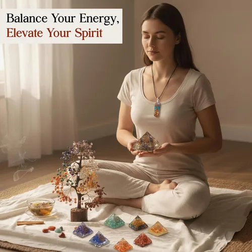 Vista 6 de Árbol de 7 chakras, árbol de la vida de cristal, árboles de Feng Shui, energía positiva, regalo de meditación, cristales y piedras, artículos