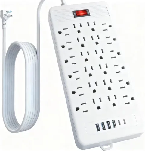 Vista 11 de Regleta protectora de sobretensiones de 24 tomacorrientes – Cable de extensión de enchufe plano de 5 pies con 24 tomas amplias y 4 puertos USB, 2