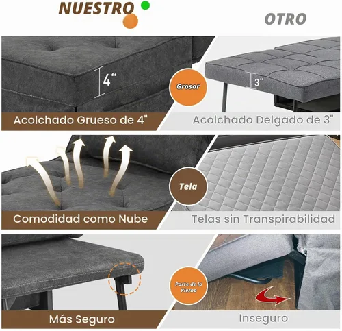 Vista 3 de Sofá de cama otomano 4 en 1, silla convertible para cama
