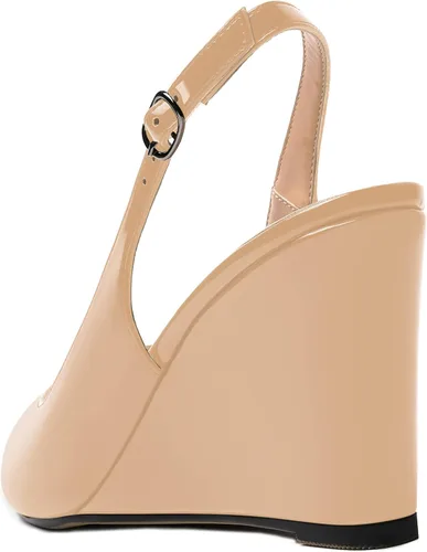 Vista 7 de WAYDERNS Sandalias de cuña de tacón alto con hebilla para mujer, con puntera abierta, puntera abierta, de moda, color sólido, correa ajustable