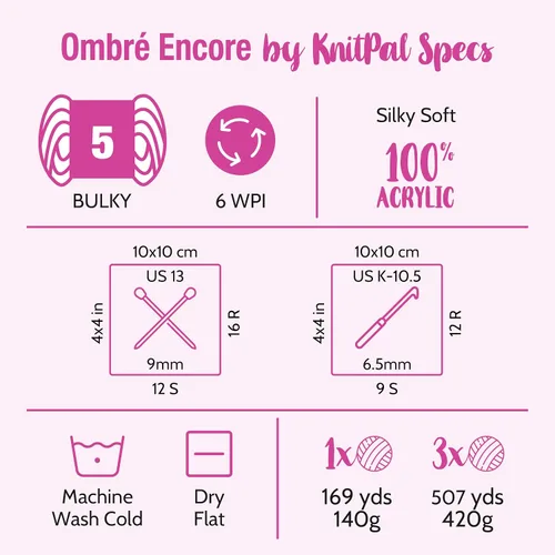 Vista 4 de Ombré-Encore - Hilo grueso degradado para crochet, 3 bolas, 507 yardas/420G (14.82 oz), patrones gratis - Hilo voluminoso multicolor peso 5