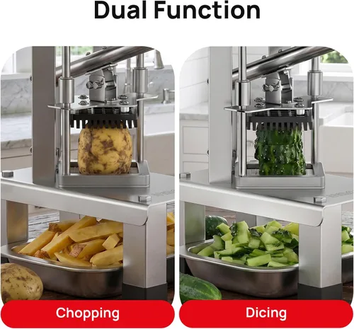 Vista 5 de Cortador comercial de papas fritas y cortador de verduras con 3 cuchillas de acero inoxidable - 3/8 pulgadas, 1/2 pulgadas, 1/4 pulgadas - Cortador