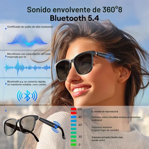 Vista 5 de PAXA Gafas de audio inteligentes con tintado automático S7Ultra con soporte