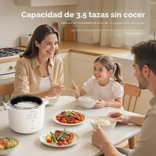 Vista 3 de Narcissus Arrocera de 3.5 tazas para 1-3 personas, multifuncional para arroz, avena, quinua, cocción lenta, vapor, cocina arroz y plato de vapor