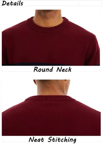 Vista 4 de MAGCOMSEN Suéter de cuello redondo para hombre, sudadera de rayas con bloques de color, suave y térmico