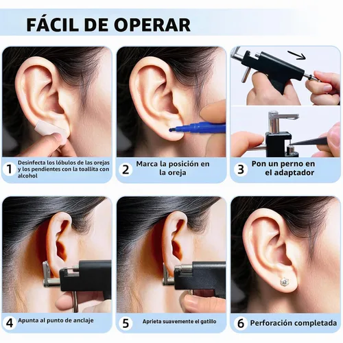 Vista 7 de Kit de Pistola Perforadora de Orejas Automática con 18 Pares de Aretes de Circonia Cúbica, Herramientas de Perforación con Pistola Multiusos