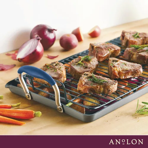 Vista 17 de Anolon Advanced Home Parrilla/Plancha Plana Antiadherente de Doble Quemador Anodizada Dura, 10 x 18 Pulgadas, Índigo