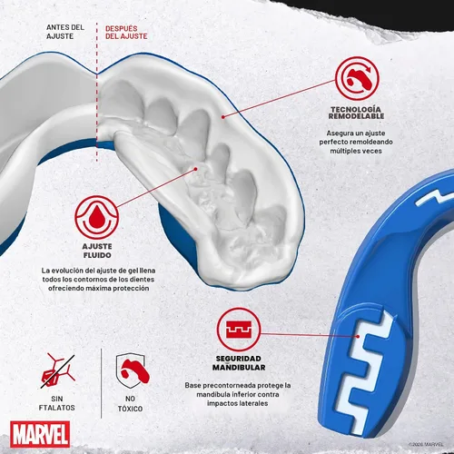 Vista 3 de Marvel Protector bucal deportivo, protector bucal de doble capa para adultos y jóvenes con estuche (bestia, junior (hasta 11 años))