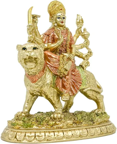 Vista 4 de alikiki Diosa hindú pequeña estatua de Durga – 5.7 pulgadas de alto Dios indio Durga en tigre, ídolo en casa, oficina, templo Puja, escultura Mandir