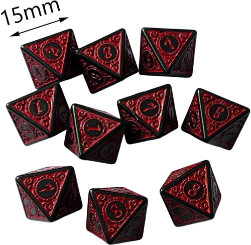 Vista 2 de Juego de 10 dados de 8 caras de 8 caras, suministros de fiesta, dados poliédricos acrílicos D8, dados de 0.59 pulgadas para fiesta, bar, juego