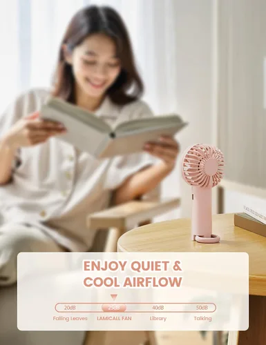 Vista 2 de Lamicall Mini ventilador portátil, ventilador de mano de 3 velocidades, ventilador personal recargable, secadora de pestañas de maquillaje