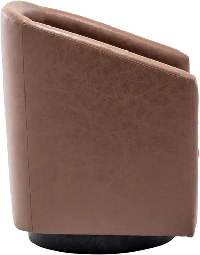 Vista 4 de Wovenbyrd Silla clásica Mid-Century giratoria de 360 grados, piel sintética marrón claro Marrón Oscuro Cuero (Dark Brown Faux Leather)