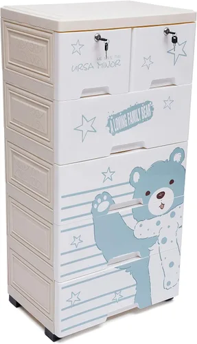 Vista 5 de Cajones de plástico, armario de almacenamiento con patrón de oso polar de 5 capas con 6 cajones, cajones de armario multicolor, organizador alto