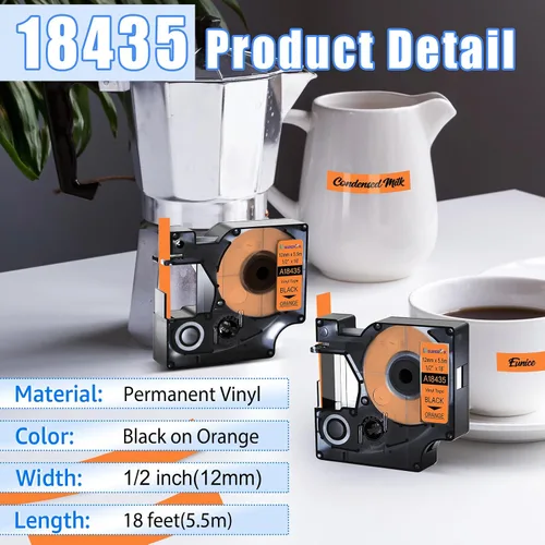 Vista 2 de USUPERINK Paquete de 10 etiquetas industriales compatibles con Dymo 18435 negro sobre naranja de 0.472 in 1/2 pulgadas x 18.0 ft, 18 pies