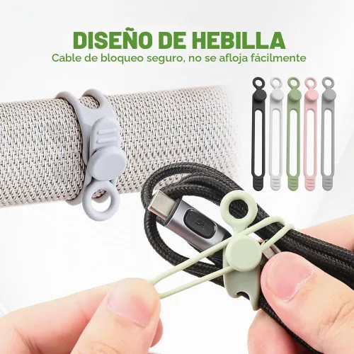 Vista 3 de Bridas de silicona para cables, organizador de cables reutilizable de datos nuevos 2026, gestión de cables de viaje para electrodomésticos, gestión