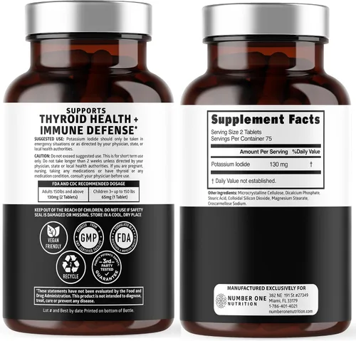 Vista 2 de Tabletas de yoduro de potasio premium, píldoras naturales de KI para apoyar la inmunidad, 130 mg por porción, 150