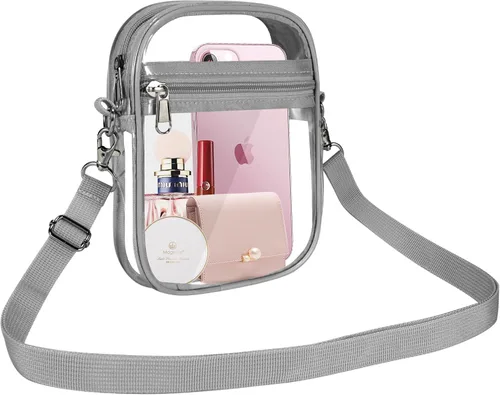 Vista 6 de Bolsa transparente aprobada para estadios, bolsa cruzada transparente con bolsillo frontal para conciertos, eventos deportivos, festivales