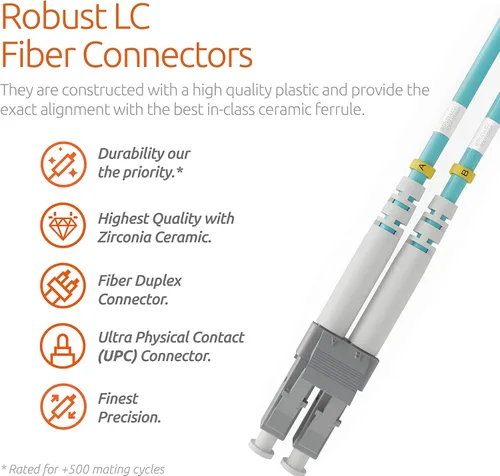 Vista 2 de Cable de conexión de fibra LC a LC de 3.3 ft (1 unidad) UPC Multimodo Dúplex Cable de fibra óptica - núcleo de 50/125µm, compatible con OM4 - Serie