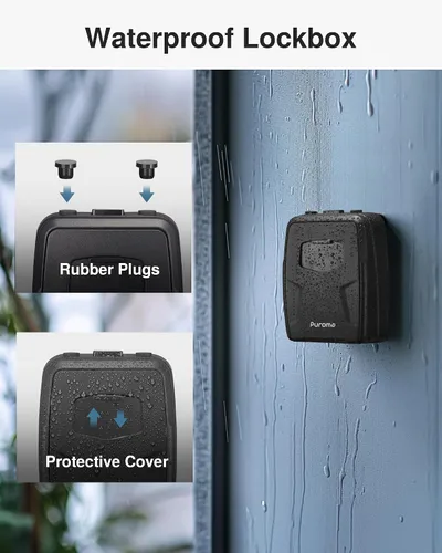 Vista 7 de Puroma Caja de seguridad grande para llaves con gancho, caja de bloqueo de código de combinación reiniciable, caja de seguridad impermeable