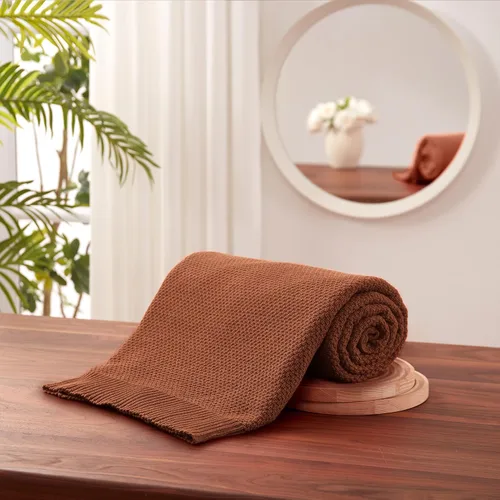 Vista 6 de Treely manta de punto de 100 % algodón, para sofá, silla, cama, decoración del hogar, manta de punto decorativa, suave y acogedora, 50 x 60 Marrón