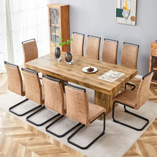 Vista 26 de gopop Mesa de comedor de mármol de 63 pulgadas, tablero de mesa de comedor MDF con patrón de mármol y base para cocina y comedor.