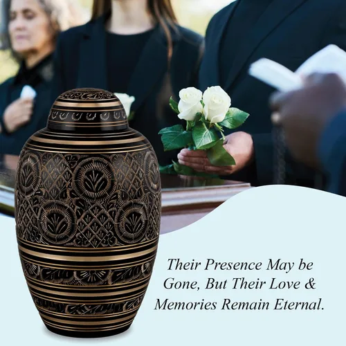 Vista 9 de Forever URNS Urna de cremación para adultos con acabado grabado a mano de latón negro Beauty para cenizas humanas de mujeres y hombres, 200 pulgadas