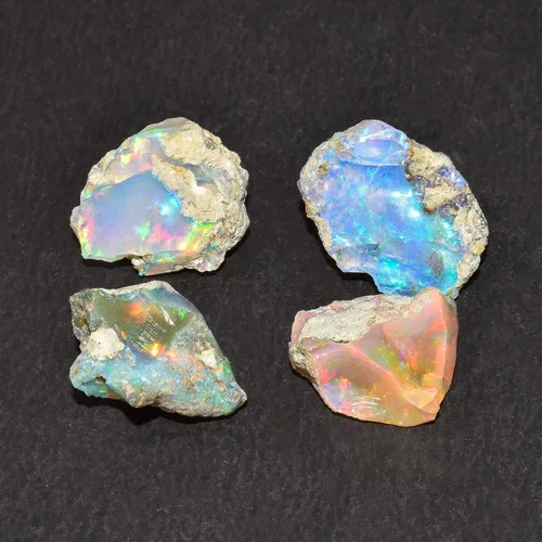 Vista 4 de InfinityGemsArt 4 piezas de ópalo de fuego etíope crudo sueltas al por mayor a granel, piedra natal de octubre, piedras preciosas naturales
