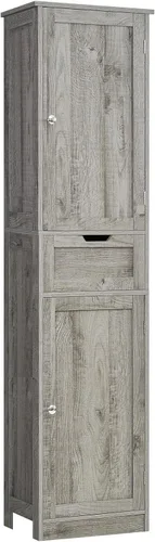 Vista 19 de Iwell Armario de baño de 67 pulgadas de alto, armario de almacenamiento con 2 puertas y 1 cajón, armarios de almacenamiento de baño con estantes