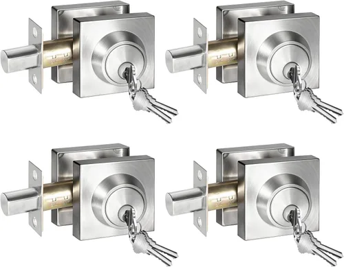 Vista 12 de Cerradura cuadrada de un solo cilindro moderno con llaves, cerrojo negro mate para entrada de puerta delantera, cerradura de seguridad de puerta