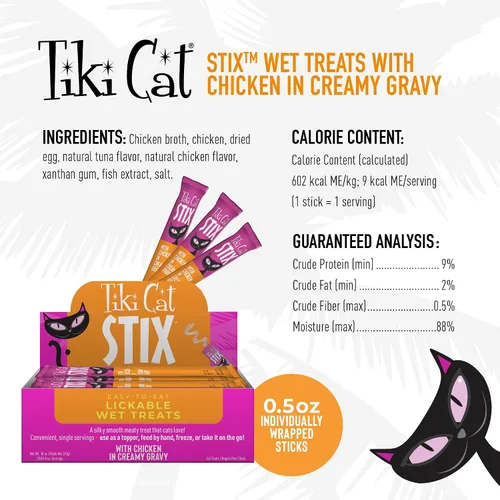 Vista 3 de Tiki Cat Stix - Golosinas húmedas para gatos, pollo, caja de 10 onzas (20 Stix)