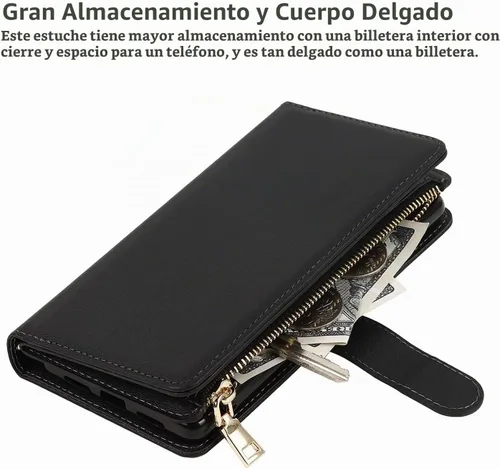 Vista 6 de iCoverCase para Samsung Galaxy S22 - Funda tipo cartera con soporte y bolsillos para tarjetas, funda de piel sintética con cierre magnético