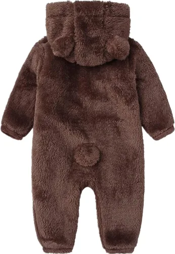 Vista 2 de CAHL&FAUO Traje de nieve para recién nacido, con diseño de oso de dibujos animados, mameluco de forro polar con capucha