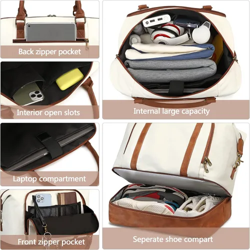 Vista 42 de CAMTOP - Bolsa de viaje de fin de semana para mujer, bolsa de lona con espacio para laptop de15.6 pulgadas