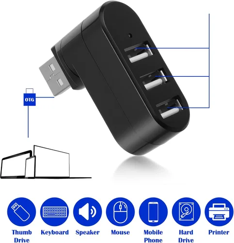 Vista 4 de Paquete de 2 concentradores USB de 3 puertos [rotación de 90°/180° grados] Divisor USB, expansor USB, adaptador divisor USB multipuerto con 3