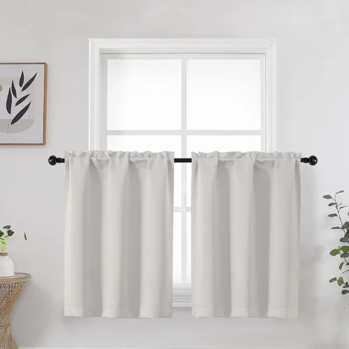 Vista 38 de Aqua Cafe - Juego de 2 paneles de cortinas opacas de 24 pulgadas de largo, con aislamiento térmico suave y sólido, para ventanas de baño, sótano