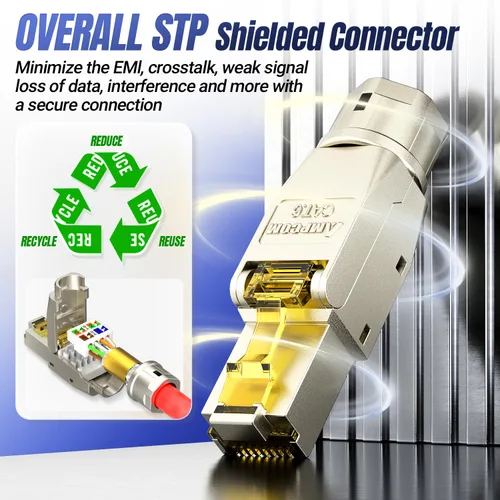 Vista 5 de AMPCOM STP CAT6 RJ45 Conector de aleación de zinc sin herramientas Ethernet Terminación de campo Enchufe modular -12