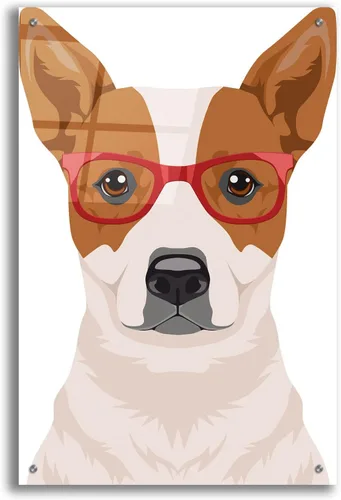 Vista 9 de Epic Art 'Perro de ganado australiano con gafas hipster' por Olga y Alexey Drozdov, arte de pared de vidrio acrílico, 12 x 16 pulgadas