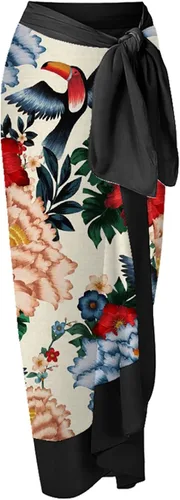 Vista 4 de Traje de baño de una pieza para mujer con falda envolvente, estampado floral, control de abdomen, trajes de baño de 2 piezas