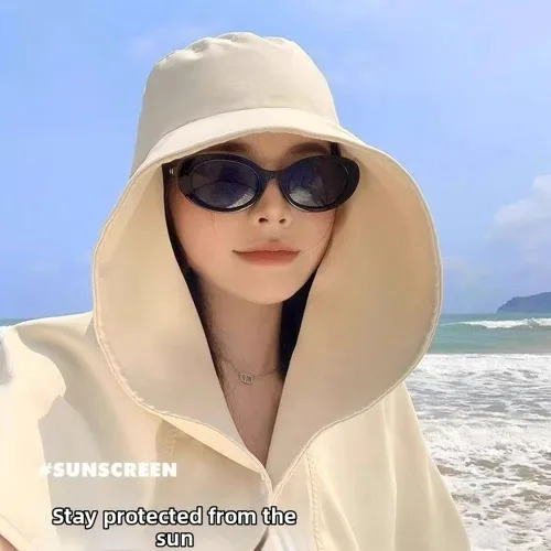 Vista 6 de Women's UPF50+ Sun Hat with Neck Cover Wide Brim Foldable Fishing Cap Beige