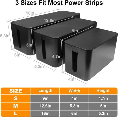 Vista 6 de DUNCHATY Caja de organización de cables, paquete de 3 unidades, caja organizadora de cables para escritorio, TV, cubierta de regleta de alimentación